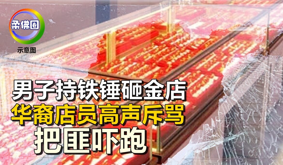 男子持铁锤砸金店   华裔店员高声斥骂   把匪吓跑