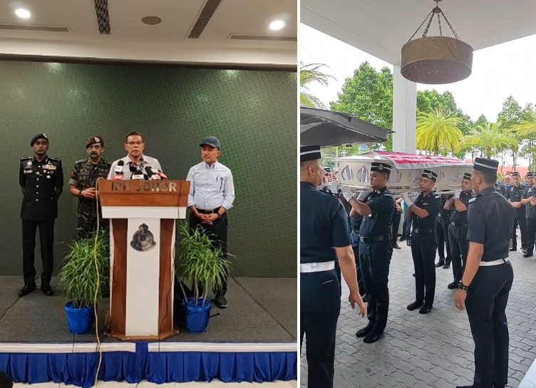 ■左图：内政部长赛夫丁今日召开新闻发布会；右图：殉职警员国旗棺举殡安葬。