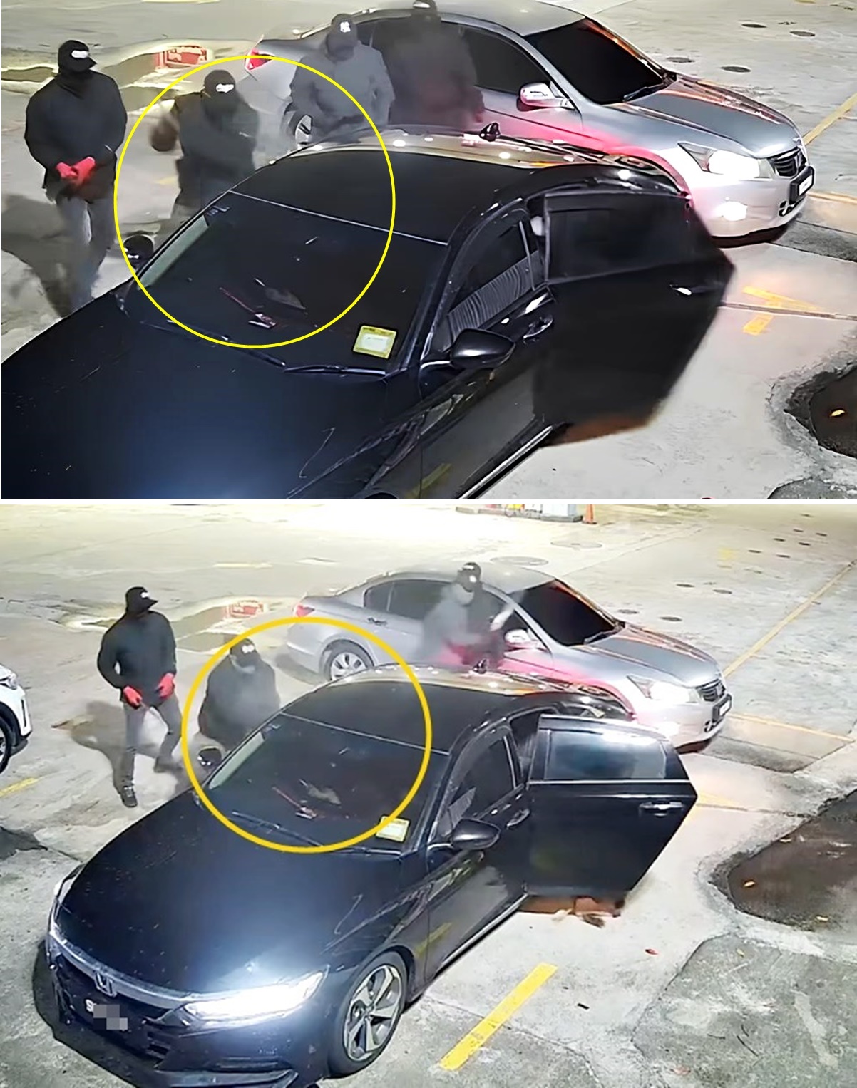 ■持斧头的蒙面人，疑似遭车内人开枪射击。