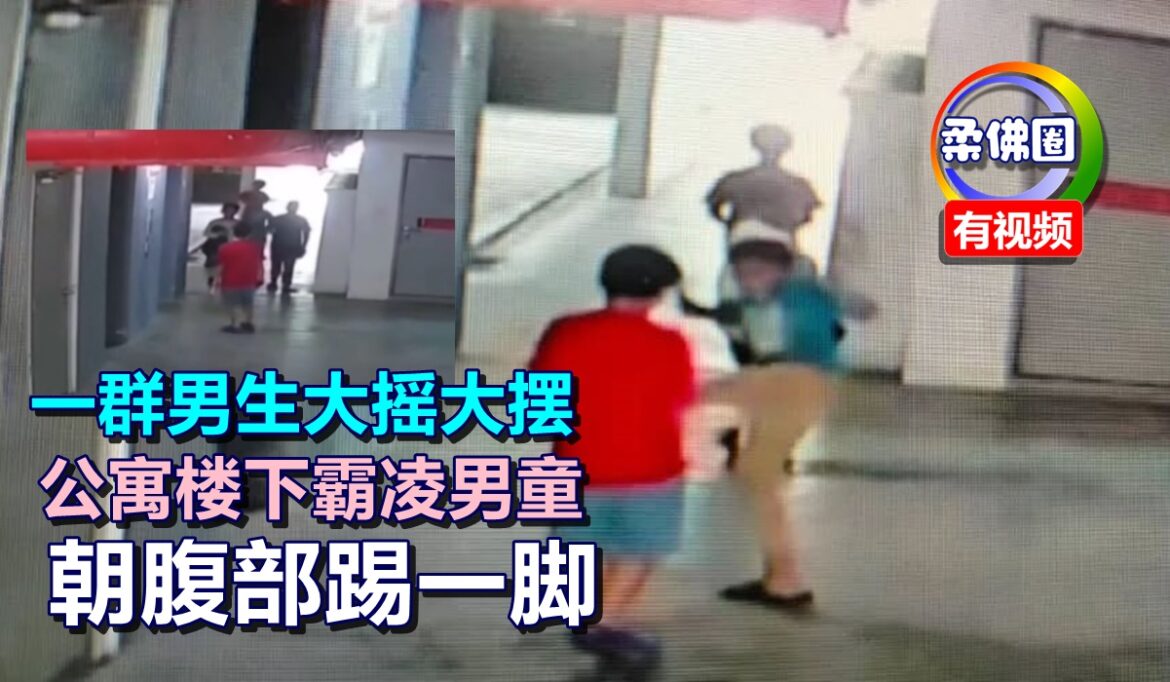 一群男生大摇大摆  公寓楼下霸凌男童  朝腹部踢一脚  警方接投报调查