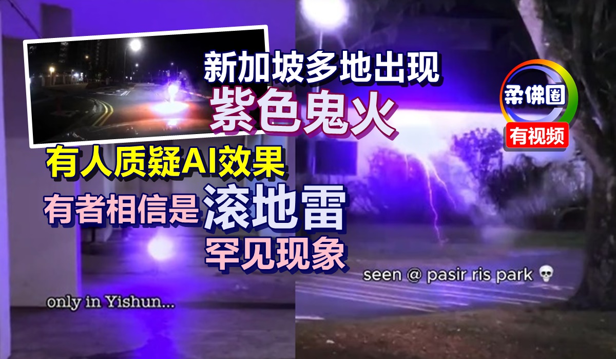 新加坡多地出现“紫色鬼火” 有人质疑AI效果 有者相信是“滚地雷”罕见现象 - 柔佛圈