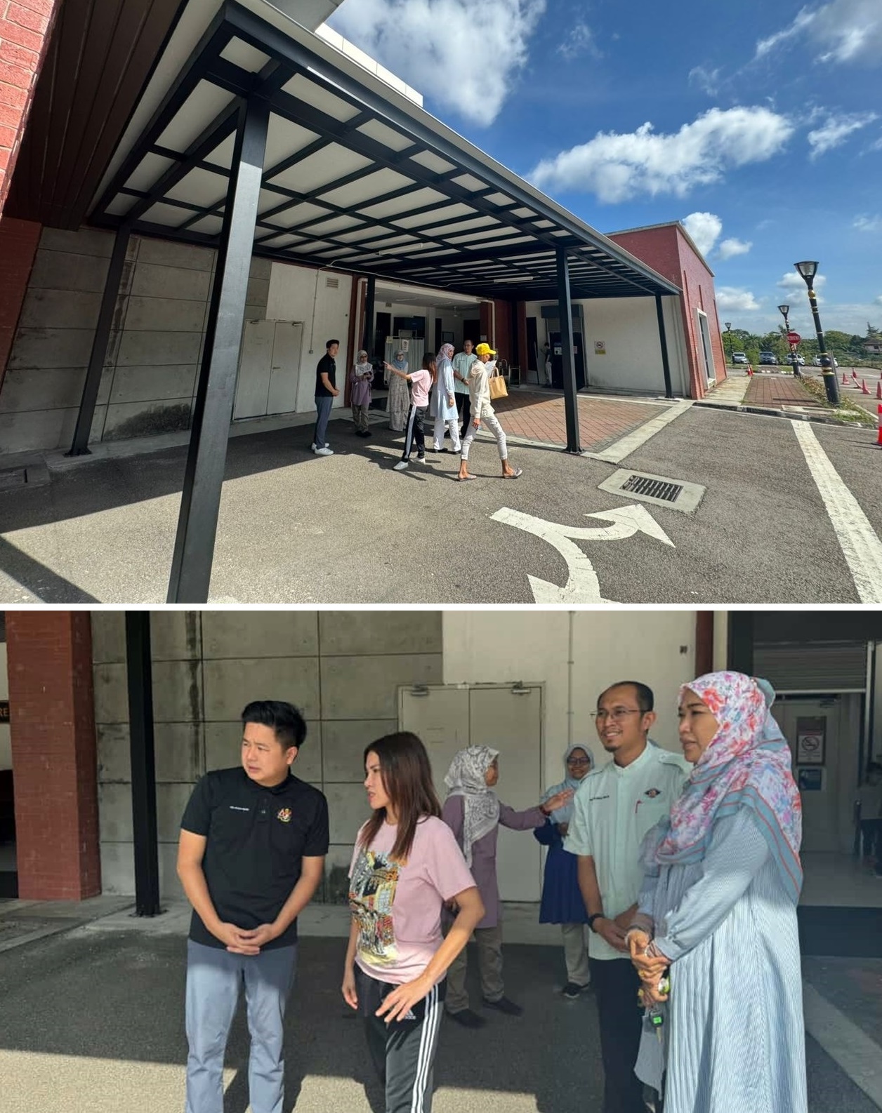 ■陈顺原（左起）、玛丽娜视察有盖走道提升工程结果。