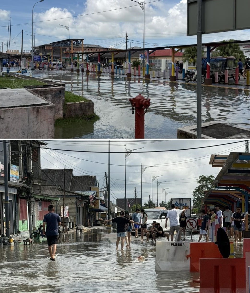 ■龟咯又因大涨潮， 道路变成水路。（图：龟咯豪勤度假屋）