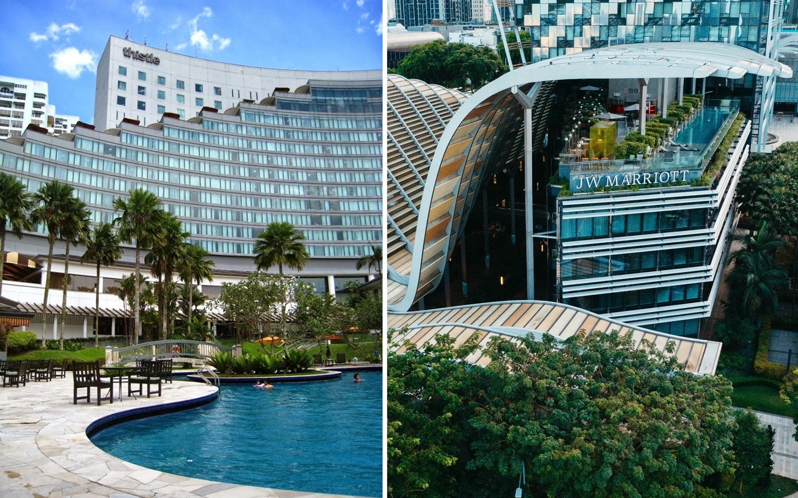 ■左图：新山Thistle酒店；右图：新加坡JW Marriott酒店。