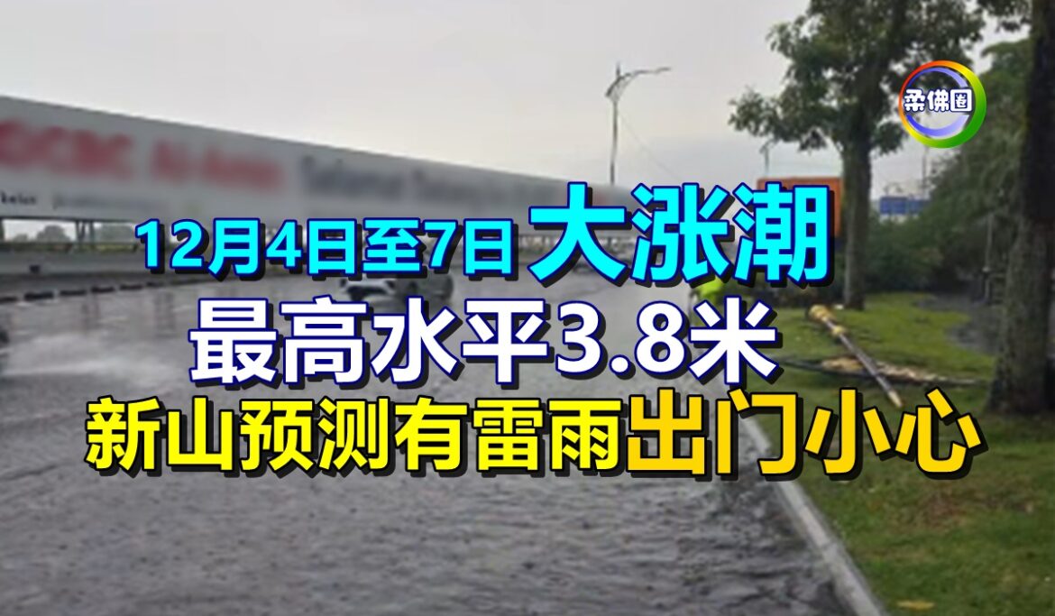 新山12月4日至7日大涨潮  最高水平3.8米  预测有雷雨  出门小心