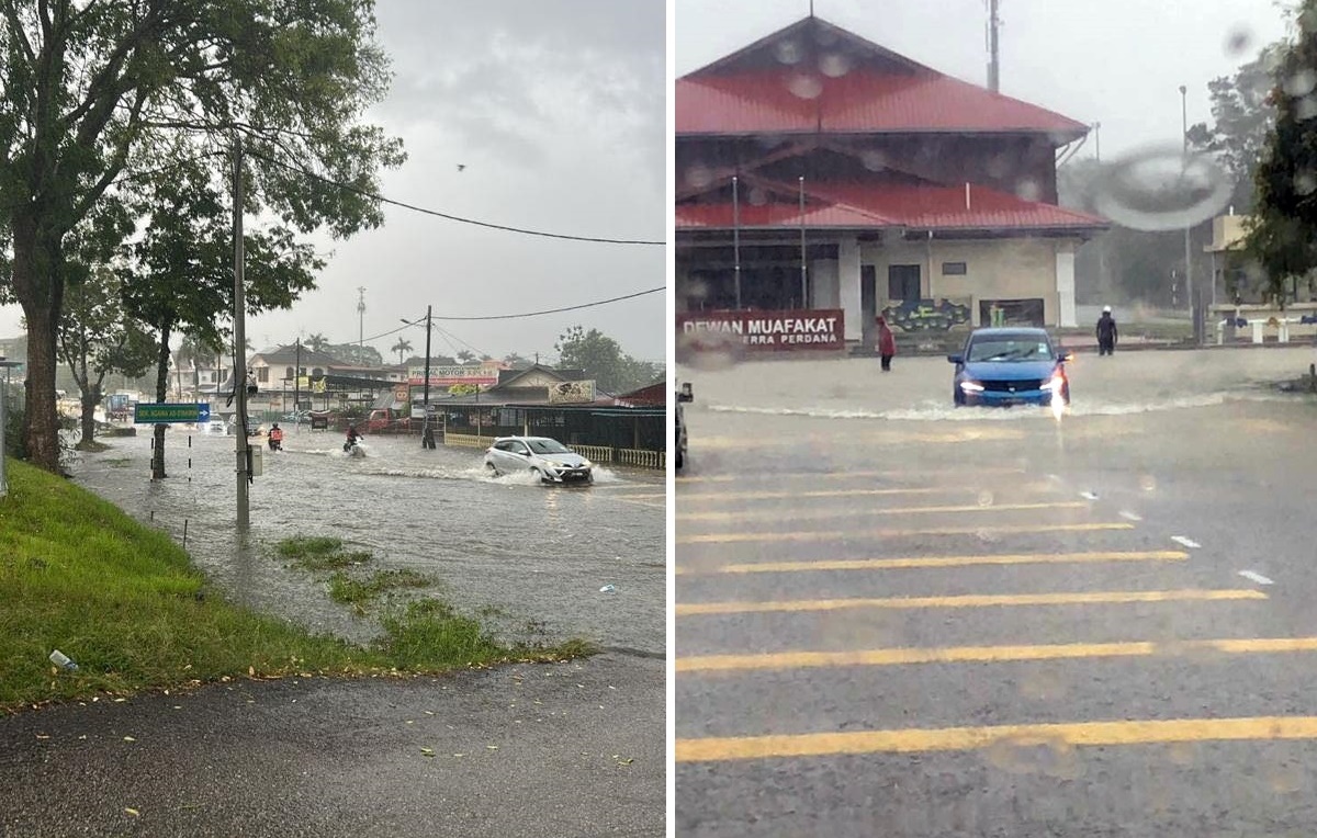 ■道路积水。（左图：马西／右图：长春山庄）