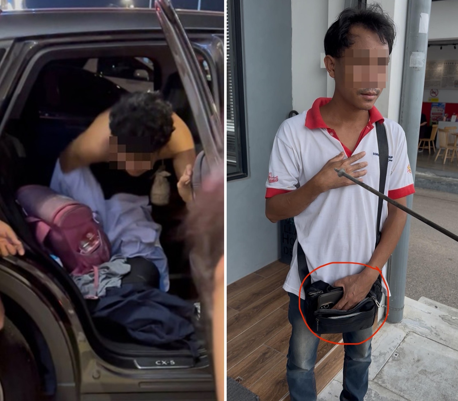 ■早前（左图）发生外劳光着身子，躲进女子车内；昨日又有摸臀事件，该名外劳手机更疑似偷拍。