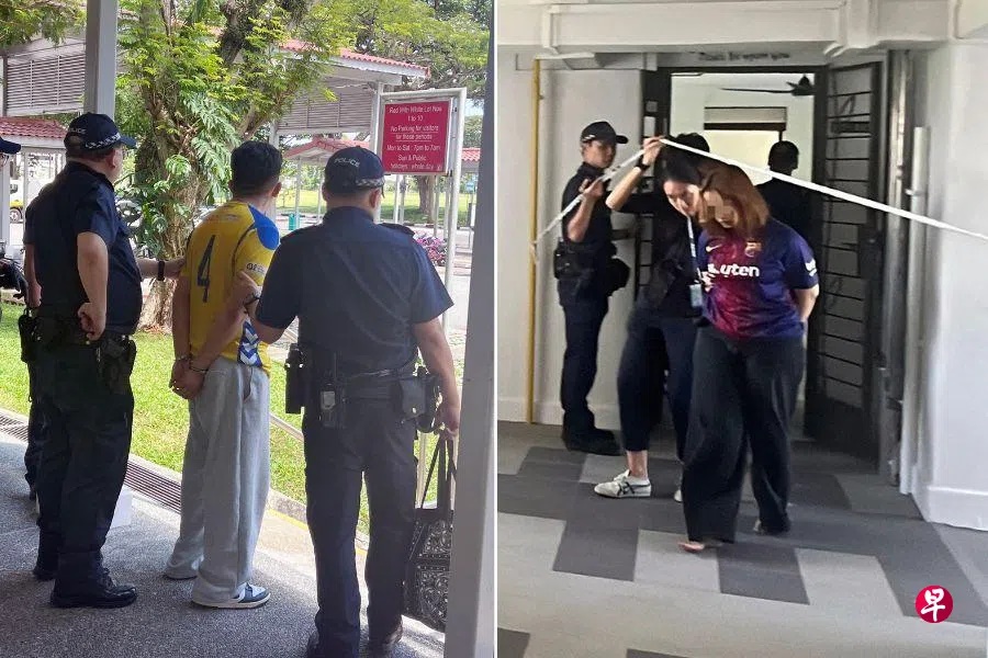 ■一对男女星期四(3月19日)凌晨把自己反锁在德曼花园组屋内,与警方对峙五小时后被逮捕。 (新明日报)