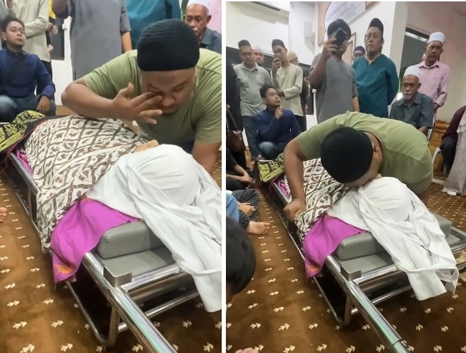 ■阿末向妻子做最后的道别，眼泪忍不住掉下。