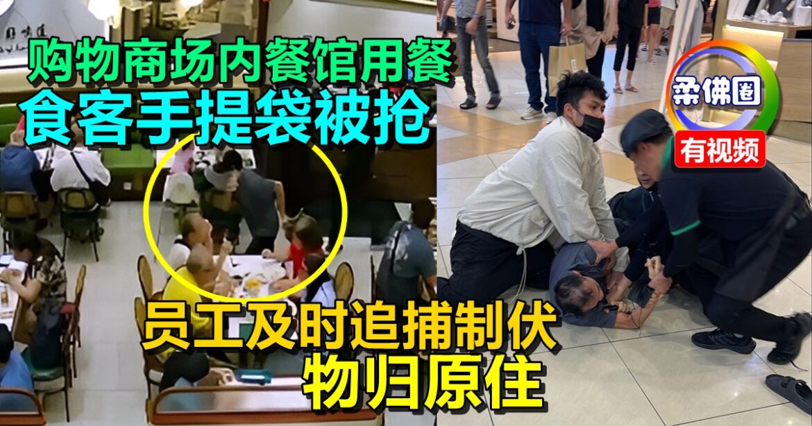 购物商场内餐馆用餐  食客手提袋被抢  员工及时追捕制伏  物归原住