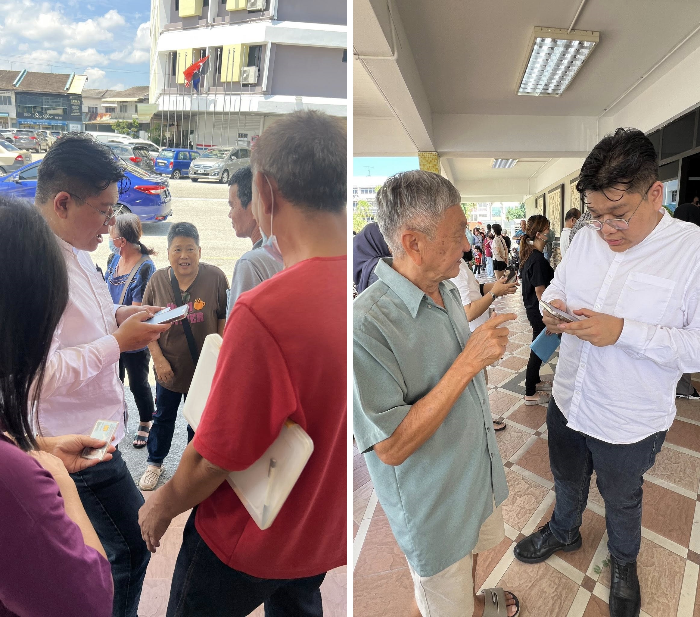 ■峇株巴辖社青团秘书程健鹏（白衣）协助受惠的民众处理问题。