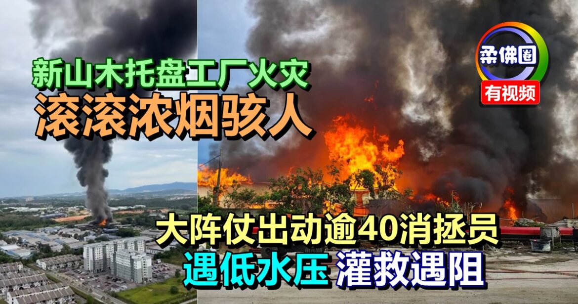 新山木托盘工厂火灾  滚滚浓烟骇人  大阵仗出动逾40消拯员  遇低水压灌救遇阻