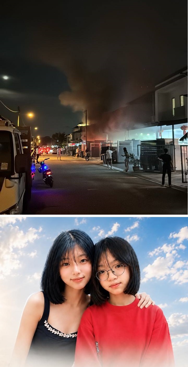 ■屋子晚上着火，妹妹黄昱宁和姐姐黄昱洁来不及逃生。