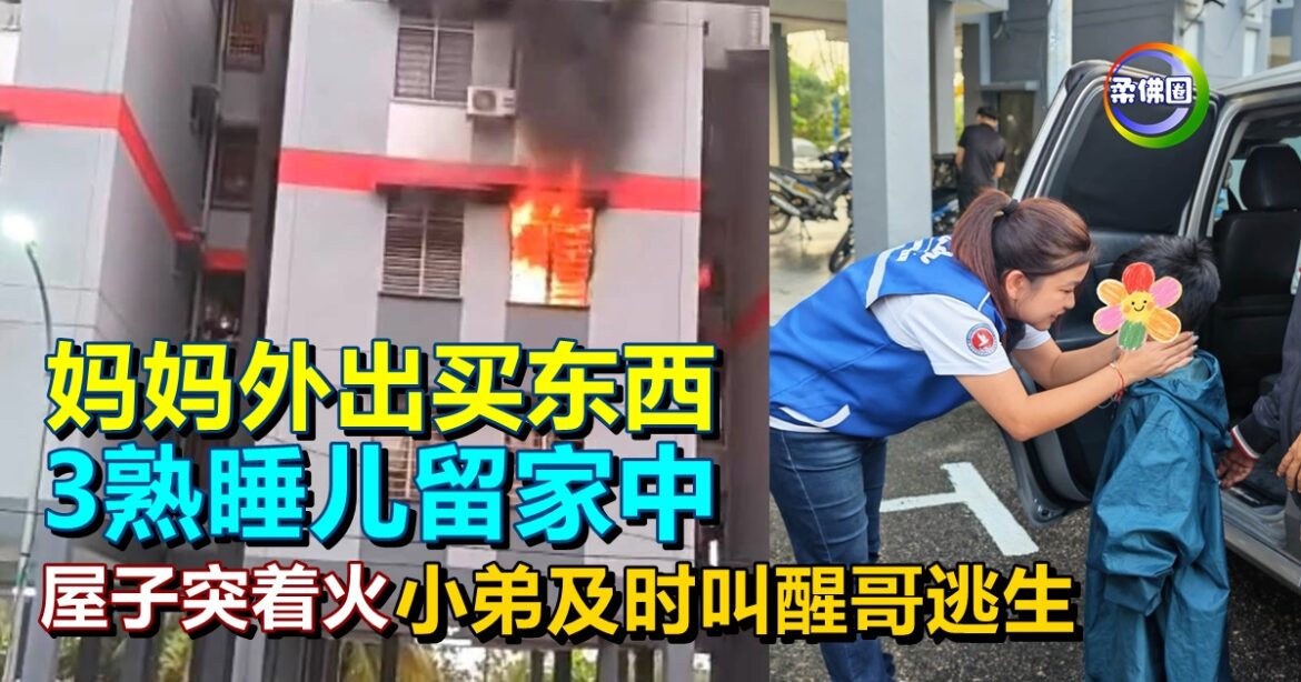 妈妈外出买东西  3熟睡儿留家中   屋子突着火  小弟及时叫醒哥哥逃生