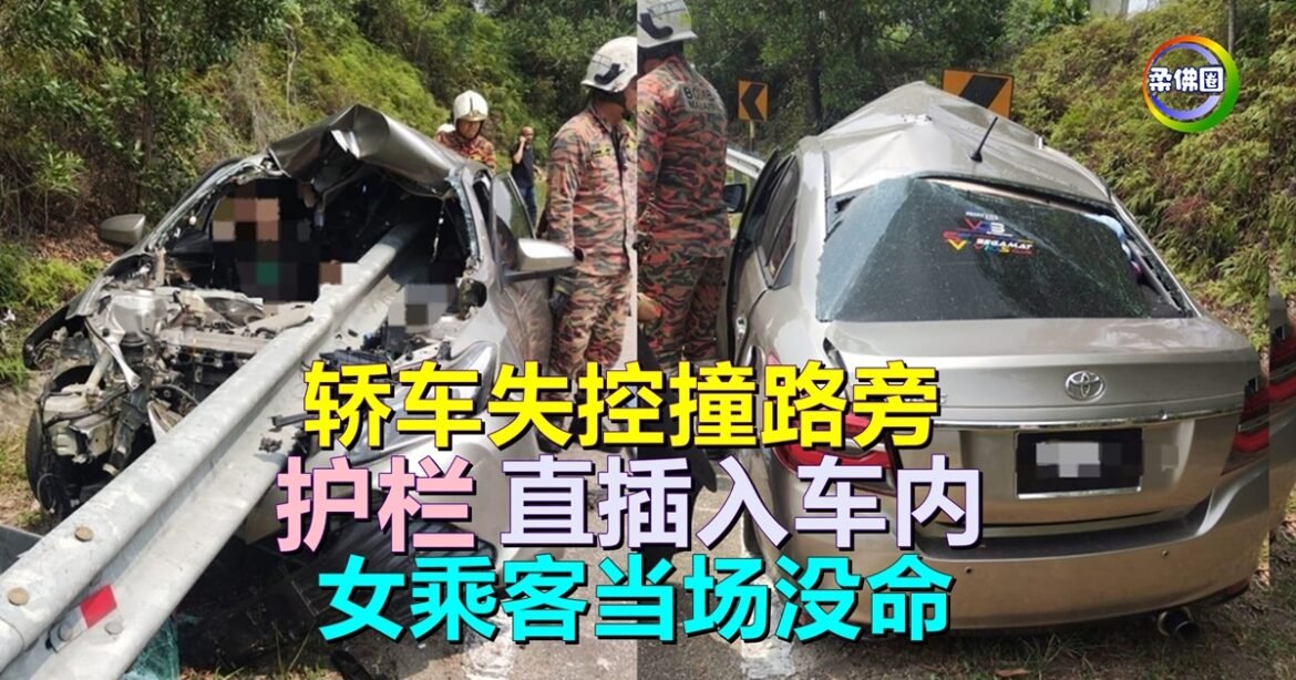 轿车失控撞路旁护栏  穿破挡风玻璃插入车内  女乘客当场没命